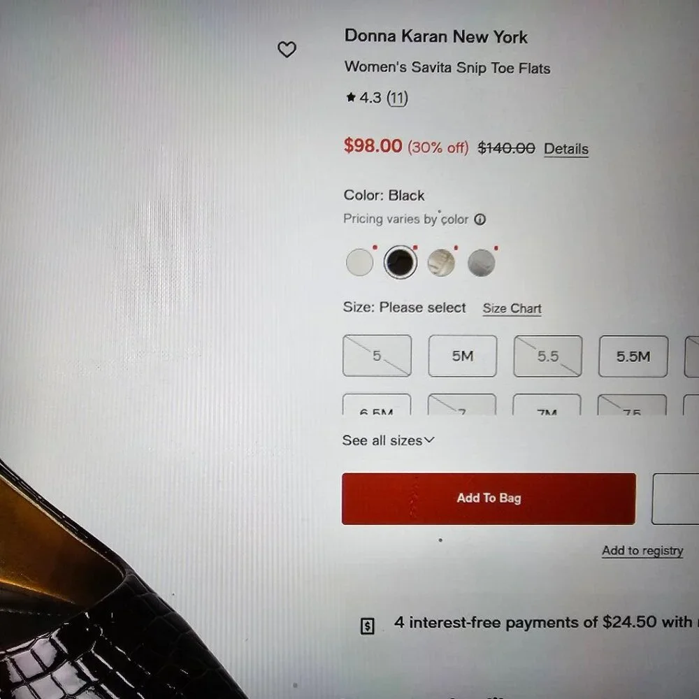 Donna Kara Savita Snip Toe Croc Embossed Flat Black Gold Size 7 - Picture 10 of 12